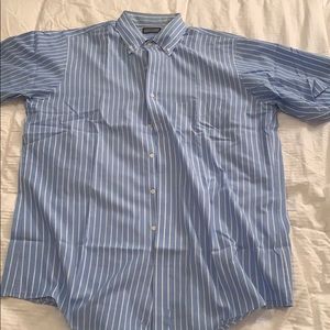 blue and white stripe polo